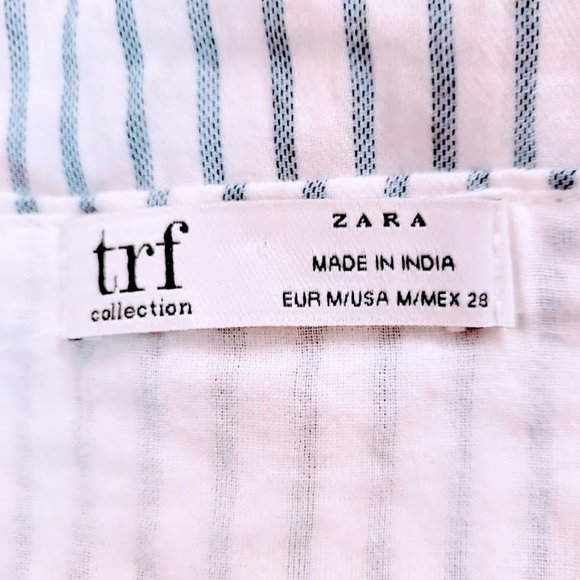 ZARA TRAFALUC Mini Dress, Blue White Striped 100% Cotton Lace Casual Boho, M - Picture 8 of 14
